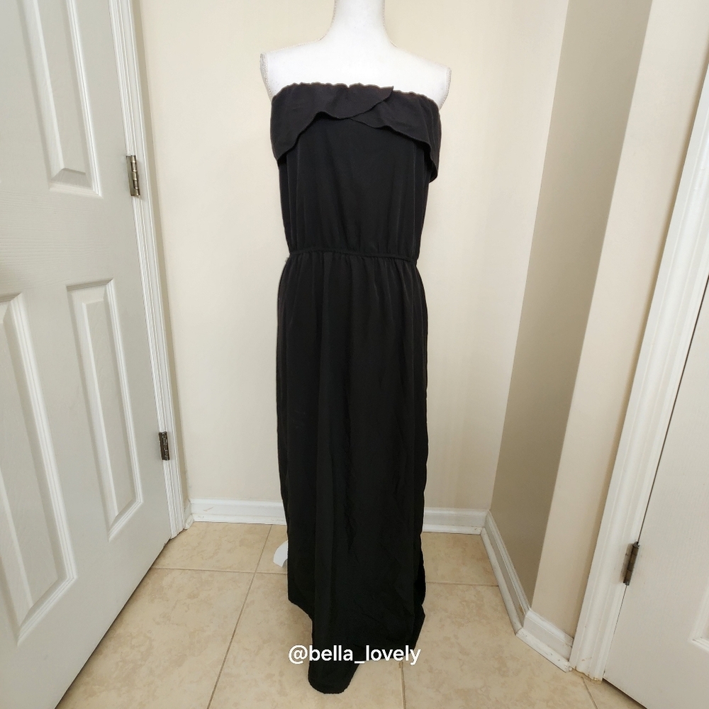 Boho Black Strapless Dress